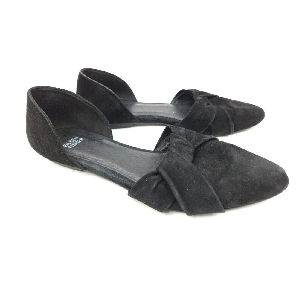 Eileen Fisher Black Hilly Suede d'Orsay Shoes Low Heel Sz 8.5 Wedge Modern